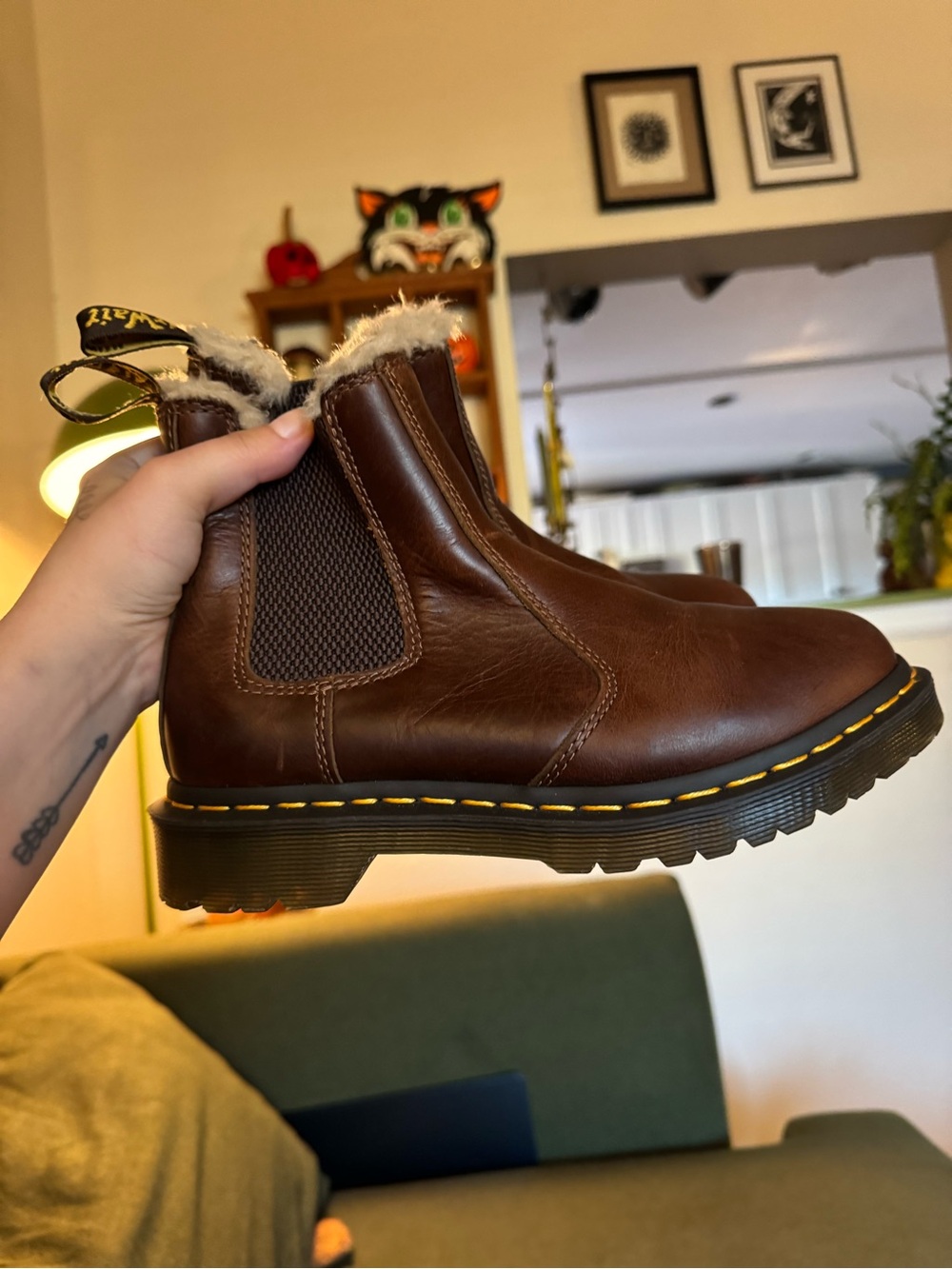 Dr. Martens Brown Leather Chelsea Boot with Shearling